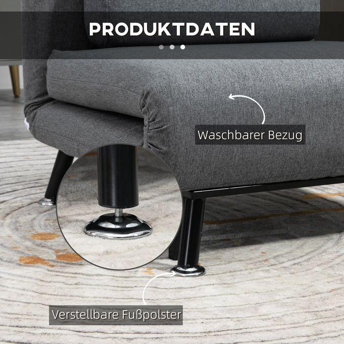 Image du produit Swisshandel24 Lit pliant, fauteuil-lit, dossier inclinable, acier, aspect lin, noir, 75x70x75cm