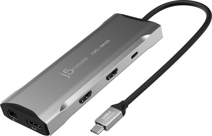 Actual product image j5Create JCD397 4K60 Elite USB-C® Multi-Monitor Mini Dock, Space Grey (USB-C, 3 Ports)