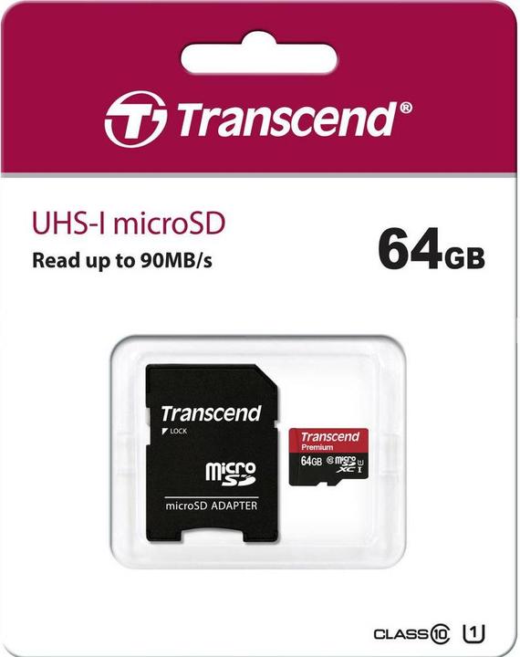 Actual product image Transcend microSDXC Premium 400x UHS-I (64 GB, microSDXC, U1, UHS-I)