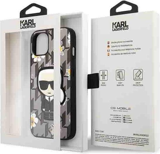 Actual product image Karl Lagerfeld Hard Cover Flower Ikonik Karl Grey, for iPhone 13, KLHCP13MPMNFIK1 (Apple iPhone 13, Apple iPhone 14, Apple iPhone 15)