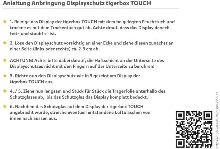 Actual product image Tigermedia Screen protector for Tigerbox Touch (German)