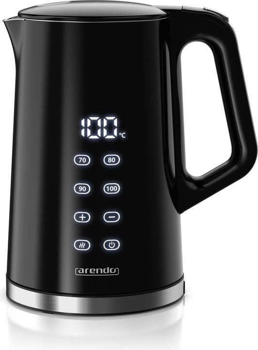 Arendo Wasserkocher 1,7 L aus Edelstahl, Temperatureinstellung 40°-100°C mit Anzeige, Doppelwand, 2200 W (1.70 l)