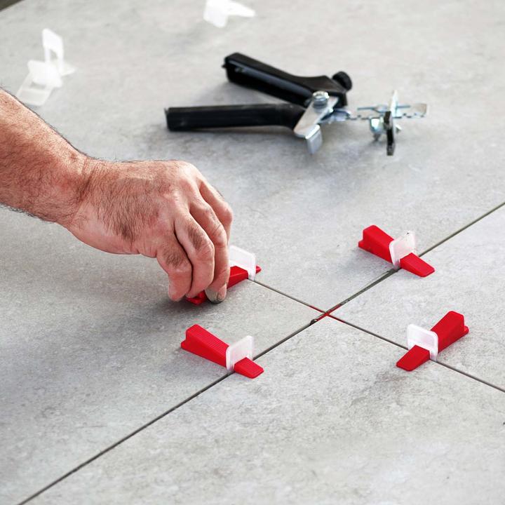 Produktbild XPOtool Fliesen Nivelliersystem Set 100 Fliesenkeile Nivellierzange Verlegehilfe