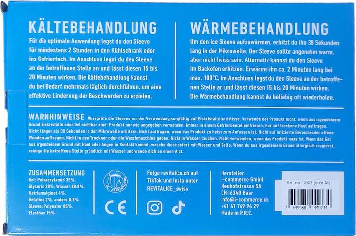Nährwerte und Zutaten Revitalice Ice Sleeve, Tragbares Kühlpack, L (1 x)