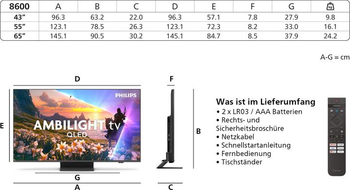 Produktbild Philips 55PUS8600/12 (55", PUS8600, QLED, 4K, 2025)