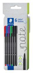 Actual product image Staedtler Fineliner triplus rPP, 6 Stück (Black, Violet, Blue, Red, Green, 6 x)