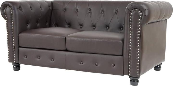 Produktbild Swisshandel24 Luxus 2er Sofa Loungesofa Couch Chesterfield Kunstleder - runde Füsse, braun (2-Sitzer)