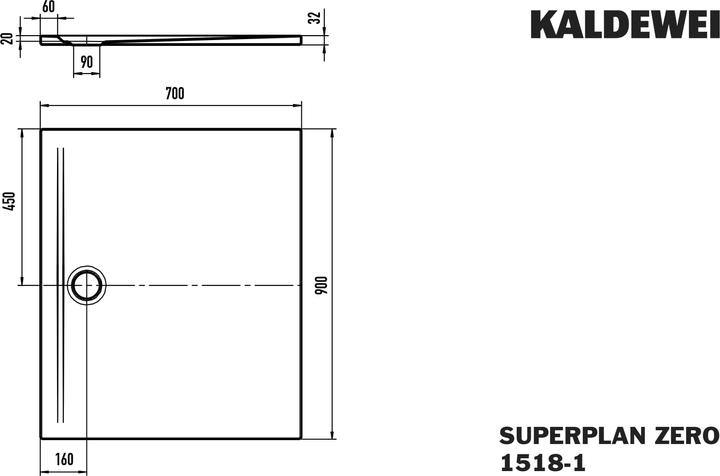 Actual product image Kaldewei Superplan Zero shower tile, 90x70cm, 35180001