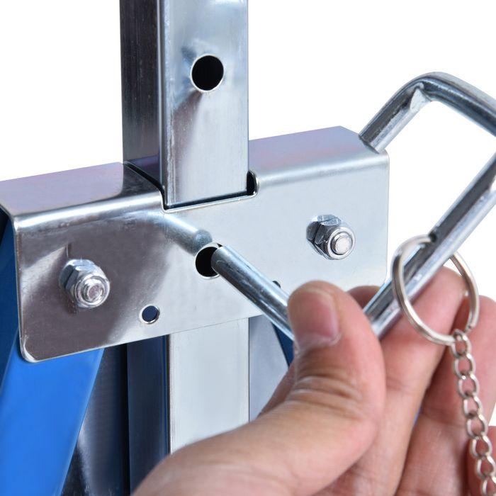 Produktbild Swisshandel24 2 x Gerüstbock Unterstellbock Klappbock höhenverstellbar bis 200kg Stahl Blau 68 x 58 x 80-130 cm (58 cm, 68 cm)