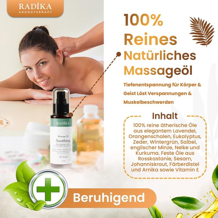 Produktbild Radika Massageöl, Beruhigendes Massage-Öl, 100% Rein, BIO, natürlich, 100 ml (100 ml)