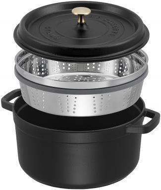 Actual product image Staub Cocotte with steamer insert (26 cm, Casserole + Stewpot, Cast iron, Enamel, Stainless steel)