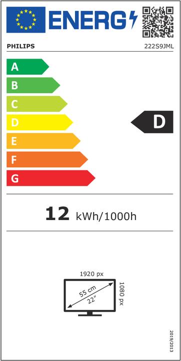 Energie-Label Philips 21.5IN 16:9 1920X1080 4MS 3000:1 HDMI/DP/USB (720p, 1080p, 21.50")
