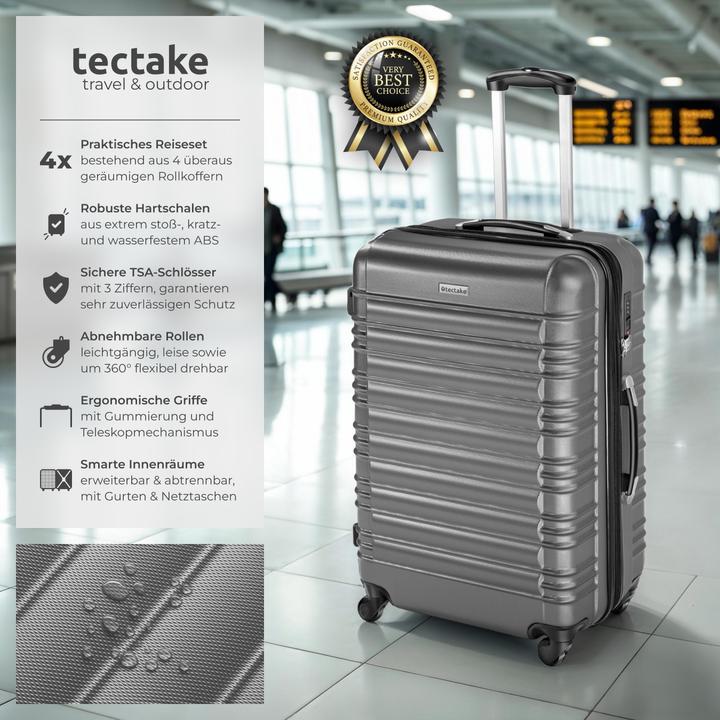 Immagine prodotto tectake Set di valigie rigide (106 l, Bagaglio a mano (fino a 50 litri), M (50 - 90l), L (90 - 115l))