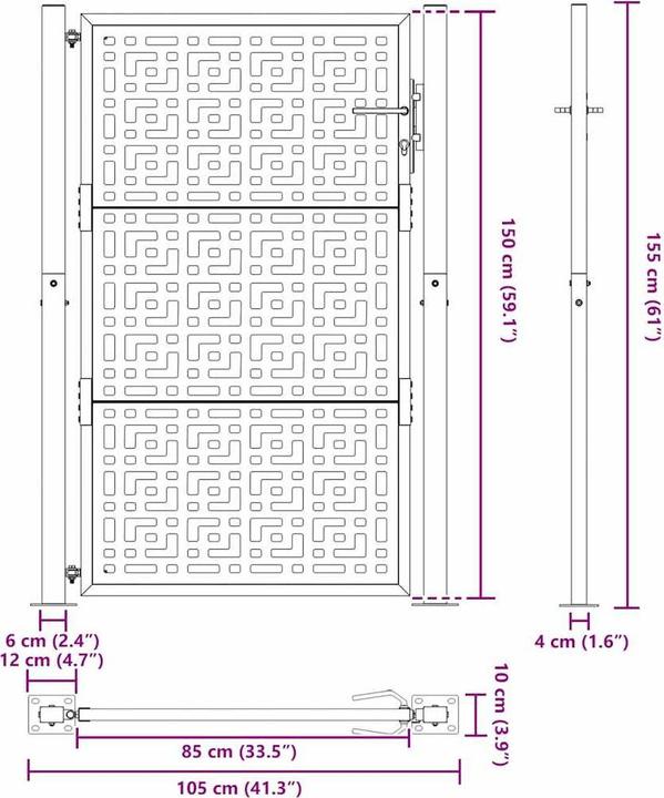 Produktbild VidaXL Gartentor 105x155 cm Wetterfester Stahl Kreuz-Design Zauntor