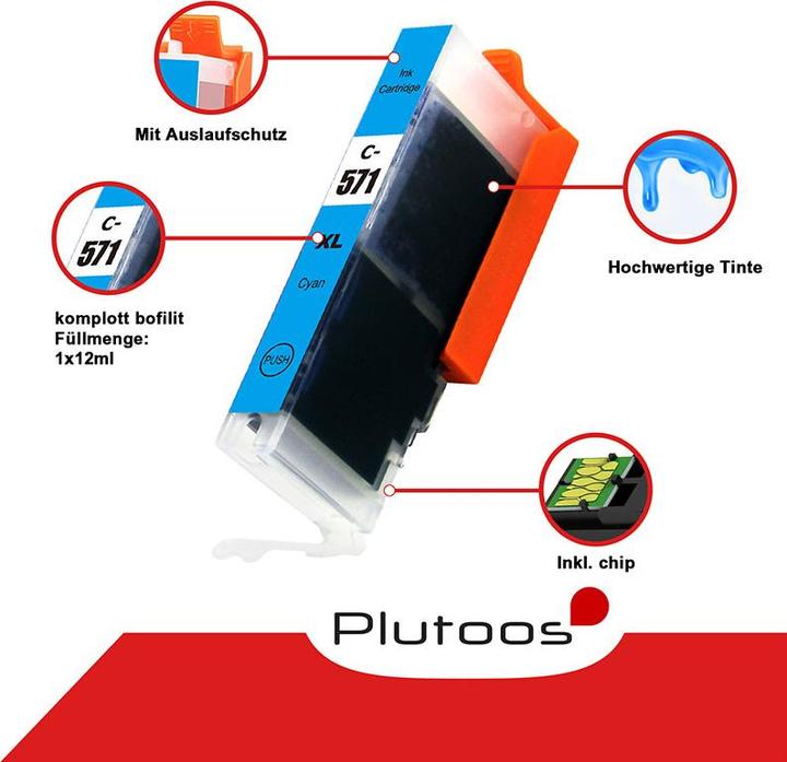 Produktbild Plutoos Canon PGI-570 CLI-571 Patronen XXL kompatibel, 6er Farbset (M, Y, GY, BK, PBK, C)