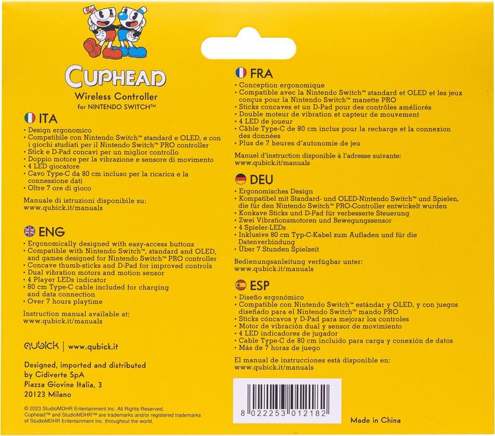 Actual product image Qubick Cuphead Wireless Gamepad for Nintendo Switch (Switch OLED, Switch Lite, Switch)