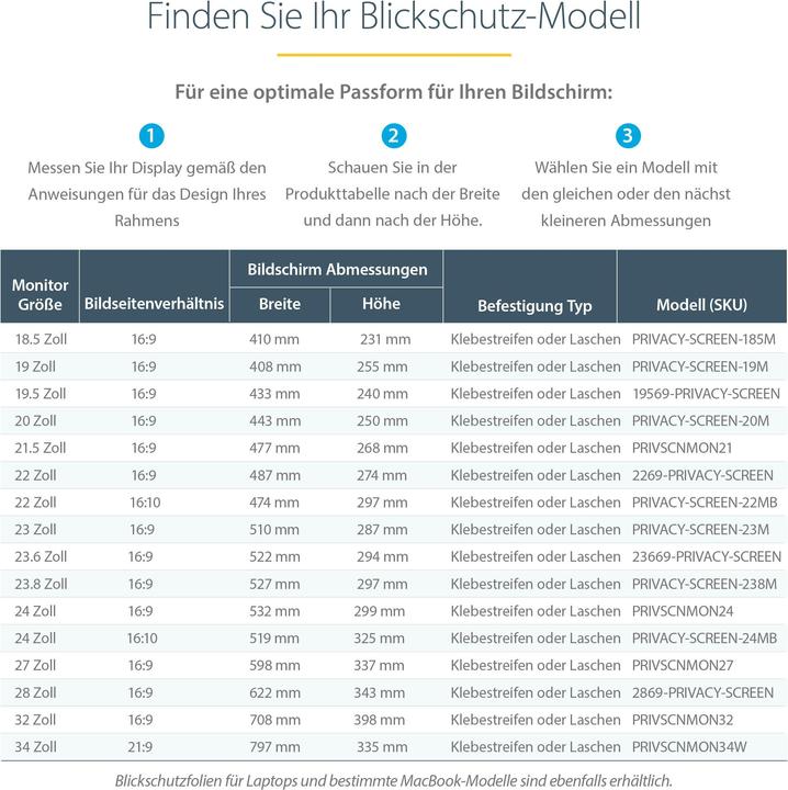 Produktbild StarTech PRIVACY-SCREEN-22MB Blickschutzfilter Rahmenloser -Privatsphärenfilter (22 Zoll) (22", 16 : 10)