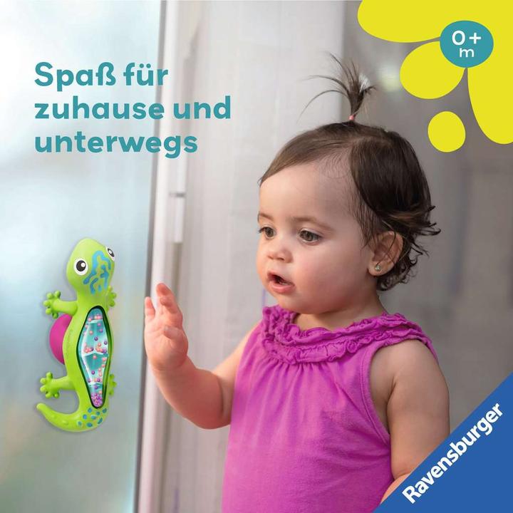 Produktbild Ravensburger 4870 play+ Regenmacher: Gecko, Musikinstrument, Mini-Rassel, Saugnapf-Spielzeug