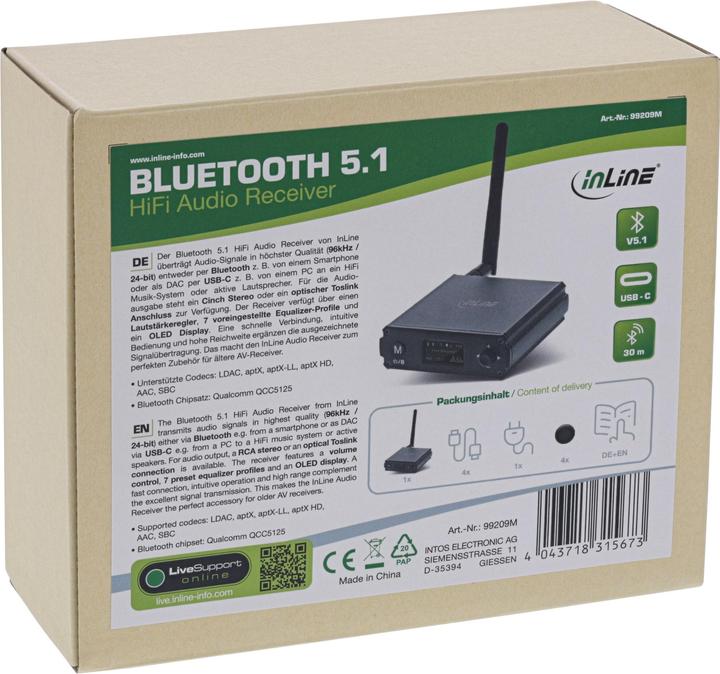 Produktbild InLine Bluetooth 5.1 HiFi-Receiver & USB DAC, mit LCD (Empfänger)