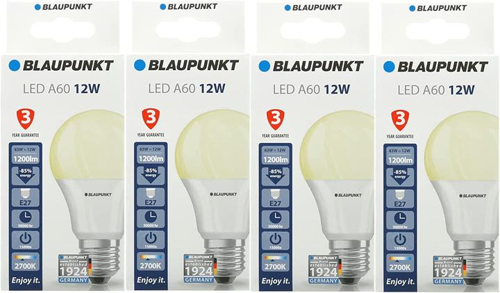 Produktbild Blaupunkt LED E27 Glühbirne - 12W - Warmweiss 2700K - Led Lampen - 4-er Pack (E27, 12 W, 1200 lm, 4 x, F)