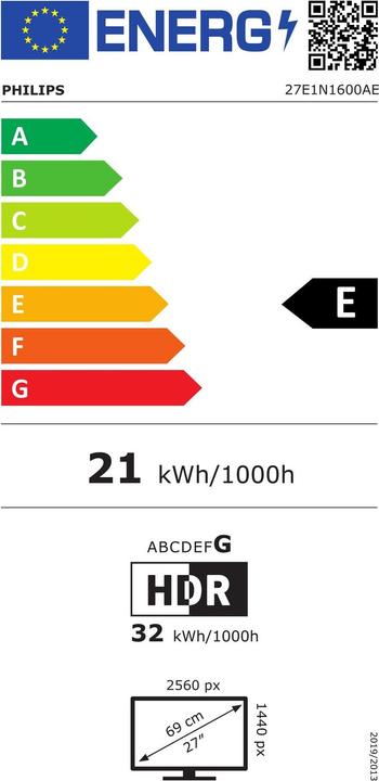 Energy Label Philips 27E1N1600AE (2560 x 1440 pixels, 27")