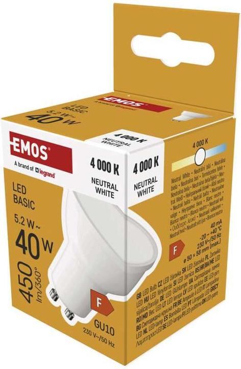 Emos LED Lampe Basic MR16 / GU10 / 5,2 W (40 W) / 450 lm / Neutral Weiss (GU10, 5.20 W, 450 lm, 1 x, F)