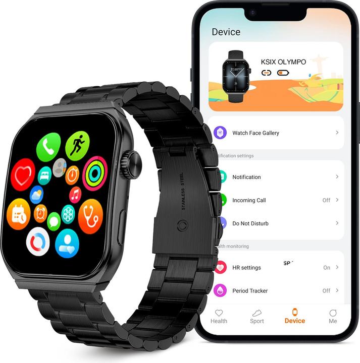 Actual product image KSIX Olympo smartwatch, AMOLED 1,96” display, 2 straps, 5 days aut., Sport and health modes, Calls