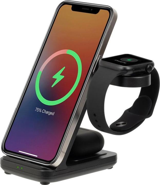 Image du produit Rivacase VA4916 WH3 Chargeur sans fil 3 en 1, charge 3 appareils simultanément, certifié Qi (15 W)