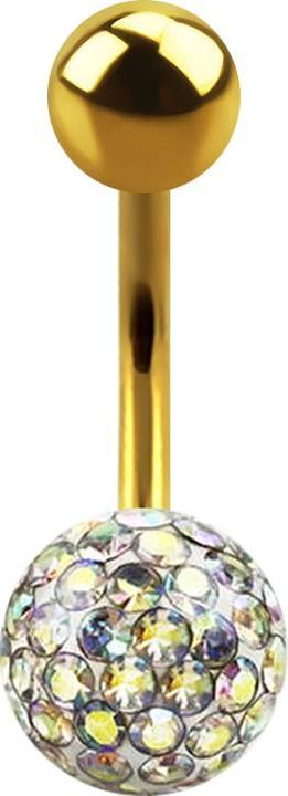 Star Piercing Banane vergoldet mit Kugel und Kristall Kugel multicolor Epoxy Schutzschicht (Titan G23, ohne Messing)