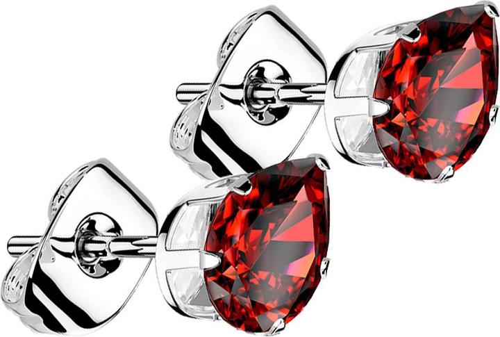 Star Piercing Ohrstecker silber mit Tropfen Kristall rot (ohne Messing, Chirurgenstahl 316L)