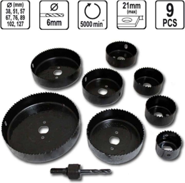 Image du produit Toya Jeu de mèches à bois 9 pcs. (127 mm, 67 mm, 102 mm, 76 mm, 51 mm, 57 mm, 38 mm, 89 mm)