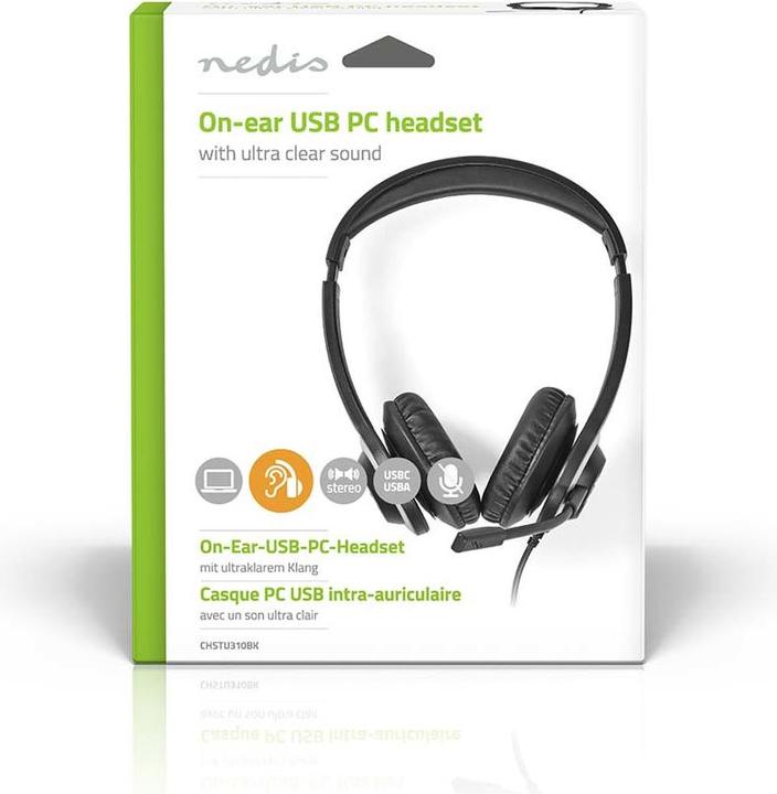 Produktbild Nedis PC Headset On-Ear, Stereo - Black (Kabelgebunden, USB-A)