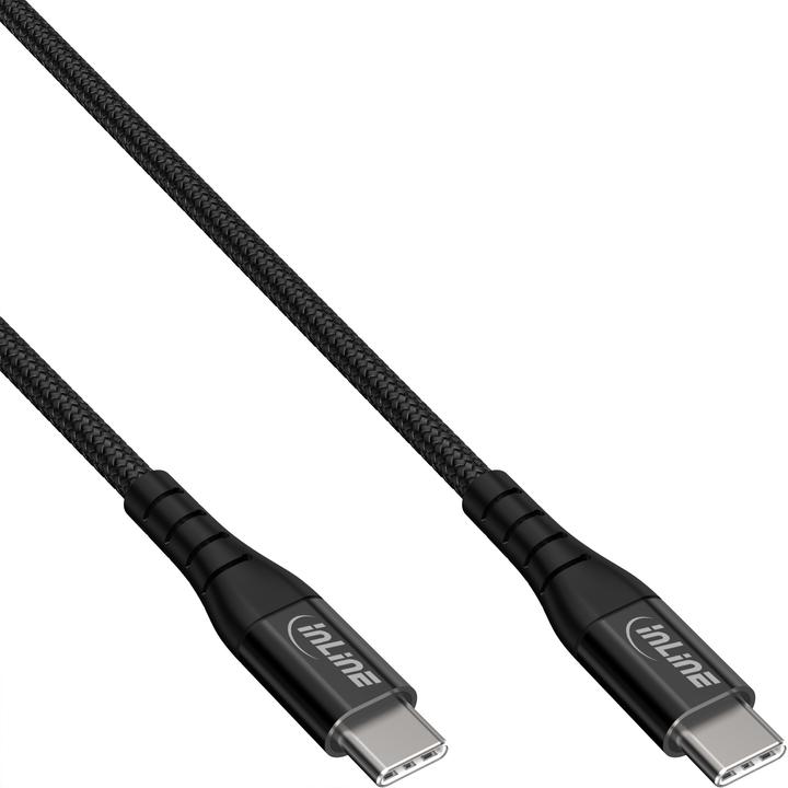 InLine Cavo USB 2.0, cavo di ricarica rapida USB-C plug/plug 100W, tessuto nero, 1m (1 m, USB 2.0)