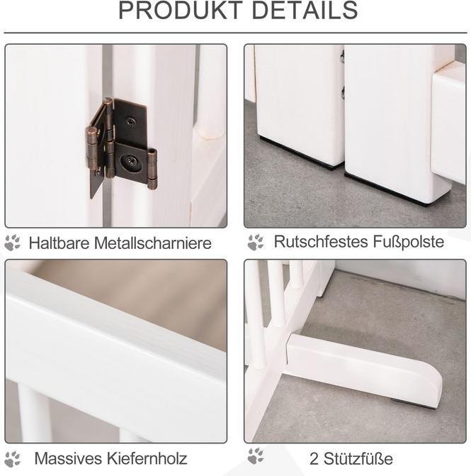 Produktbild Swisshandel24 Absperrgitter Hunde 91 cm Schutzgitter aus Holz Freistehendes Hundegitter mit Tür faltbar mit 2 Stüt