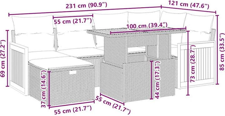 Produktbild VidaXL Gartenmöbel Sofa Garnitur Gartengarnitur Garten Sitzgruppe 7-tlg. Beige