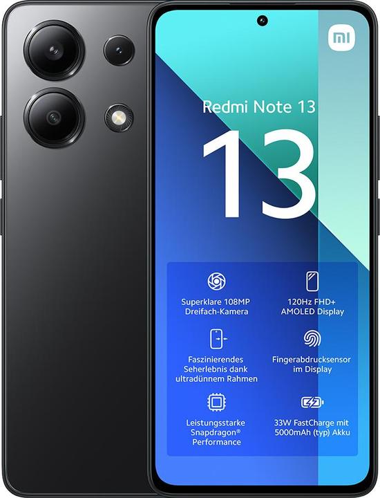 Image du produit Xiaomi Redmi Note 13 (128 Go, Midnight Black, 6.67", Double SIM hybride, 108 Mpx, 4G)