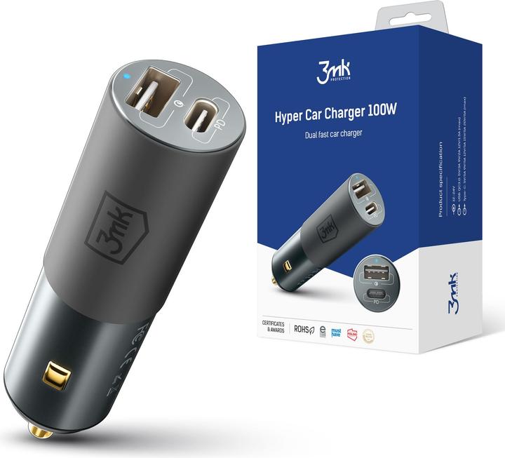 Image du produit 3MK Chargeur de voiture Hyper 100W / DC12-24 / USB-C+USB-A