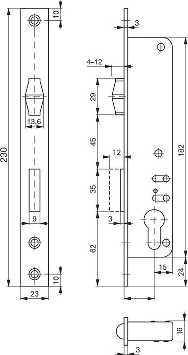 Produktbild Roto Rohrrahmenschloss Flachstulp m. Rollfalle/Riegel 884, DM 35,verzinkt silber