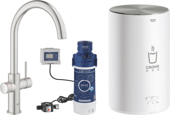Actual product image Grohe Kitchen faucet with filter system and M size boiler Red DUO 30083DC1, stainless steel