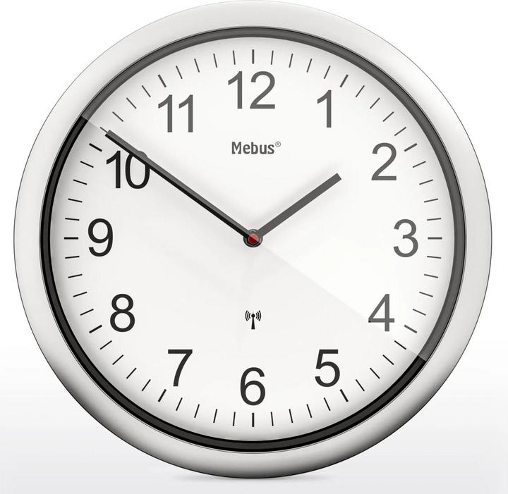Produktbild Mebus 19809 Funkwanduhr weiss/silber (25 cm)