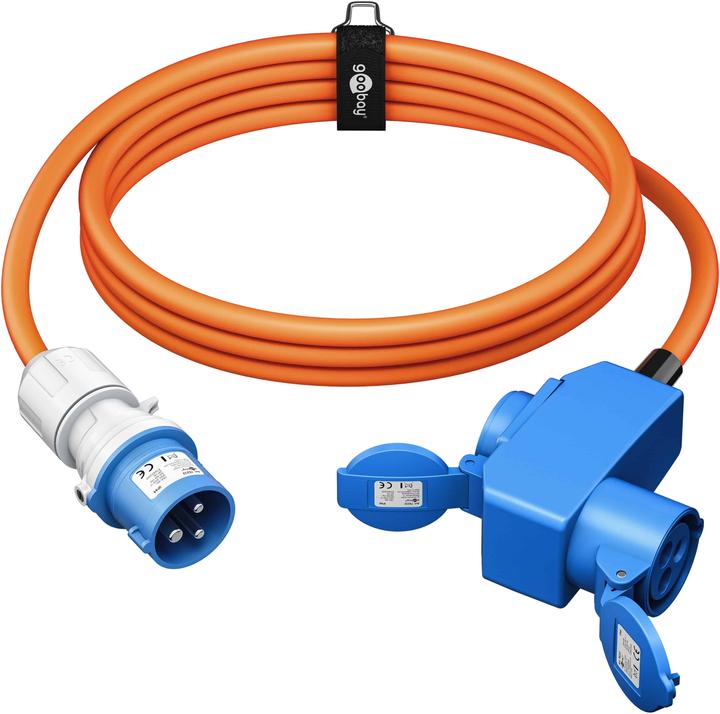 Produktbild Goobay CEE-Adapterleitung, CEE-Stecker auf 90° CEE-Kupplung und Schutzkontakt-Kupplung, 5 m (5 m, CEE 7/3)