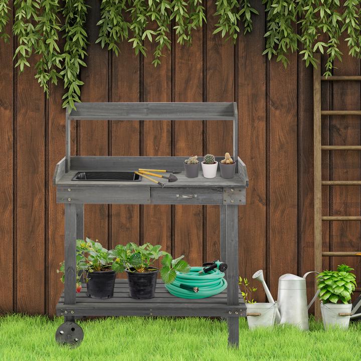 Produktbild Outsunny Gärtnertisch mit Waschbecken und Rollen (45 cm)