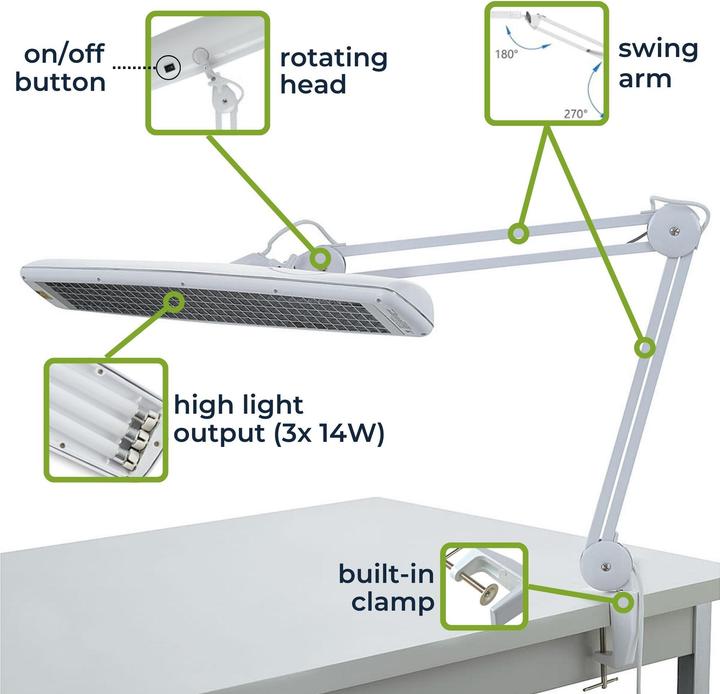 Produktbild Velleman SCHREIBTISCHLAMPE - 3 x 14 W - WEI?