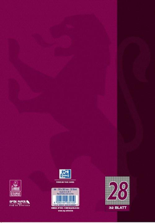 Produktbild Oxford Schulheft, A4, Lineatur 28 (A4, Kariert, Harter Einband)