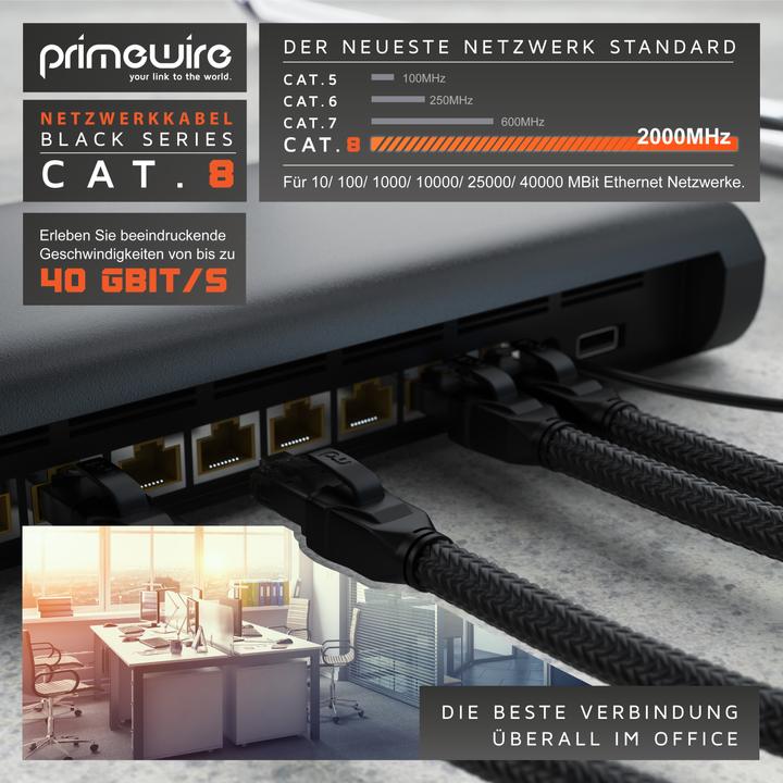 Actual product image Primewire Network cable CAT.8, RJ-45, Ethernet, patch cable CAT 8, Gigabit Ethernet 40 Gbit/s S/FTP LAN cable (S/FTP, CAT8.1, 7.50 m)