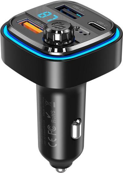 Produktbild Blue Power BT FM Transmitter and Car Charger BPBCC08, 2 x USB-A - 1 x USB C - 1 x microSD, schwarz