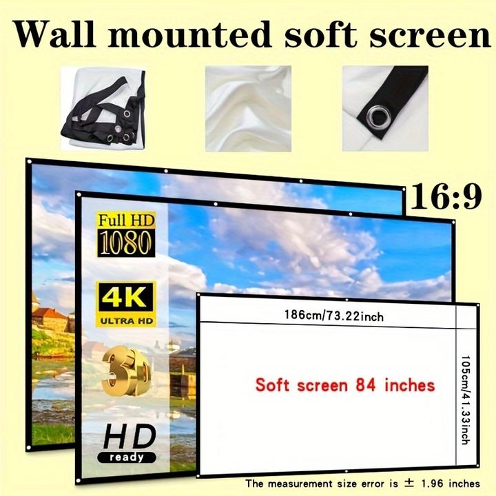 Produktbild PhoneLook Doppelseitige 16:9 Projektionsleinwand mit pflegeleichtem, bügelbarem Stoff (60 Zoll, 152 cm) (60", 16:9)
