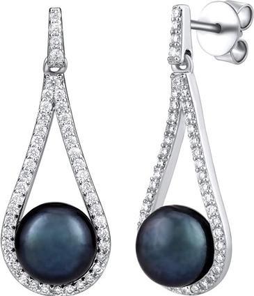 Silvego Luxury silver earrings with realack pearl LPSGRP19233B