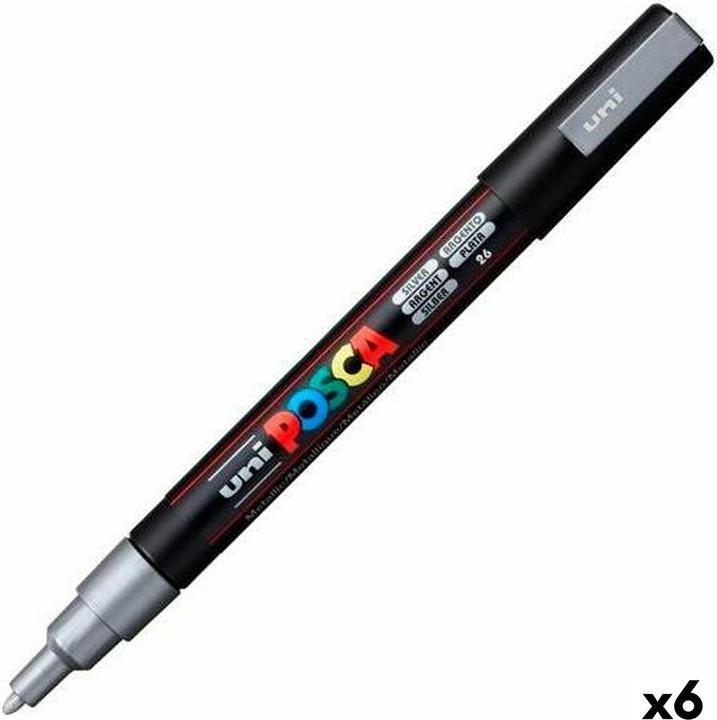Actual product image Posca PC-3M brand silver coloured (6 pieces) (Silver, 6 x)