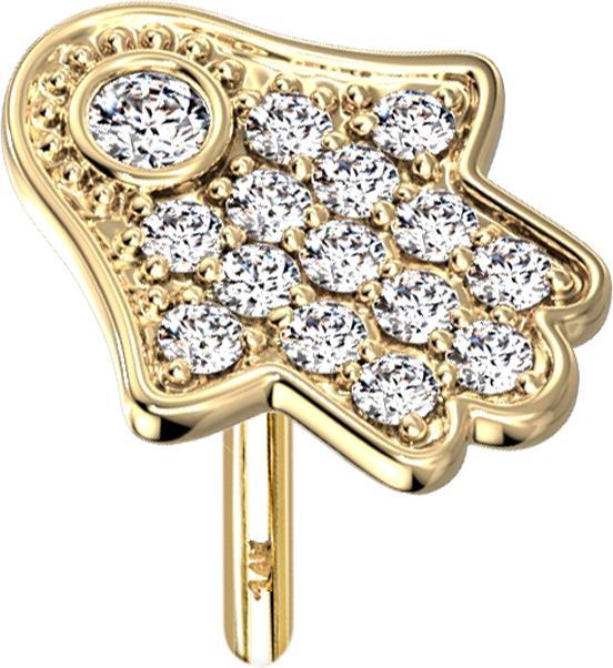 Star Piercing Threadless 14k gold Hamsa mit Kristallen (14k Gold, ohne Messing)